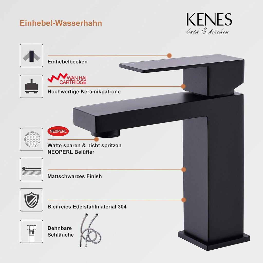 Vannas istabas jaucējkrāns Kenes, melns cena un informācija | Jaucējkrāni | 220.lv