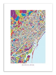 Плакат  Barcelona colored map 30 x 40 cm цена и информация | Картины | 220.lv