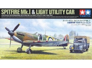 Сборная пластиковая модель. Tamiya - Supermarine Spitfire Mk.I & Light Utility Car 10HP Tilly Set, 1/48, 25211 цена и информация | Конструкторы и кубики | 220.lv