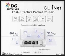 GL.iNet GL-SFT1200 (Opal) Secure Travel WiFi - AC1200 Dual Band Gigabit Ethernet Wireless Internet Router цена и информация | Маршрутизаторы (роутеры) | 220.lv