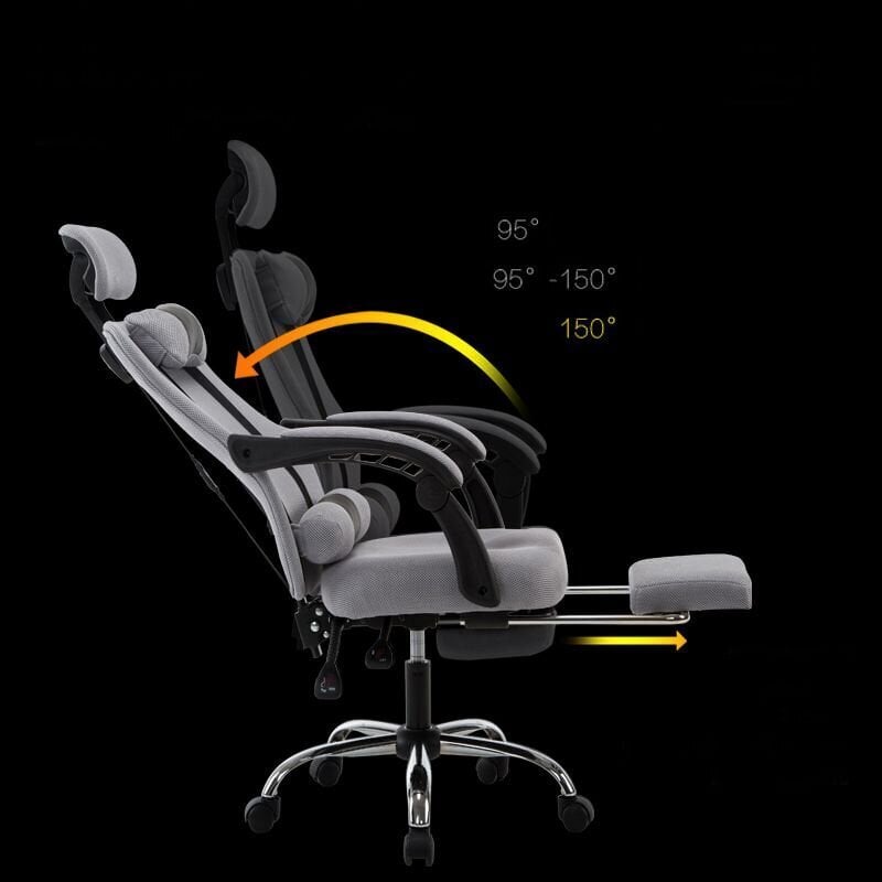 Ergonomisks, rotējošs krēsls ar kāju balstu un galvu, ventilācija - pelēks цена и информация | Biroja krēsli | 220.lv