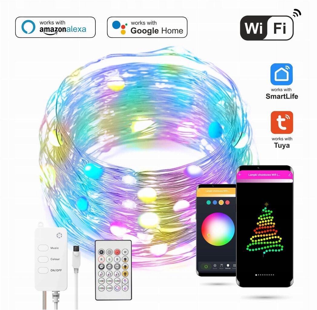 WiFi LED Ziemassvētku eglīte iedegas 10m Tuya Music цена | 220.lv