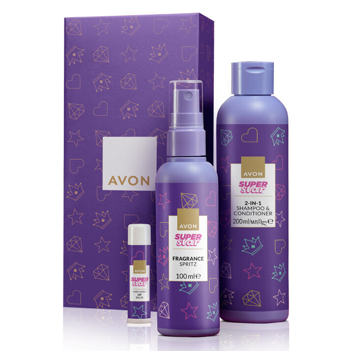 Avon Super Star dāvanu komplekts meitenēm: ķermeņa atsvadzinātājs, 100 ml + šampūns un kondicionieris, 200 ml + lūpu balzams, 4g цена и информация | Bērnu kosmētika, līdzekļi jaunajām māmiņām | 220.lv