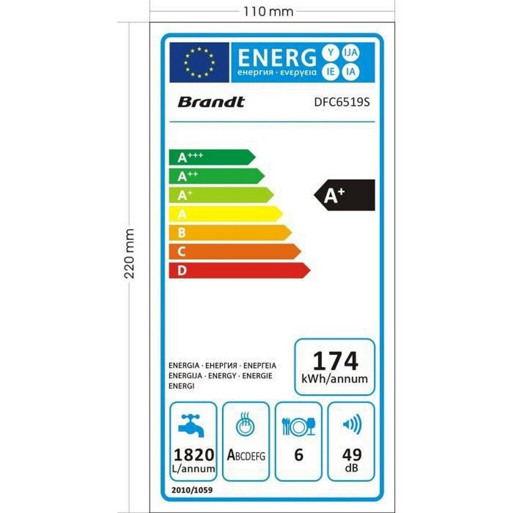 Brandt DFC6519S 1280 W cena un informācija | Trauku mazgājamās mašīnas | 220.lv