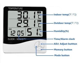 Digitālais termometrs - higrometrs, modinātājs цена и информация | Метеорологические станции, термометры | 220.lv