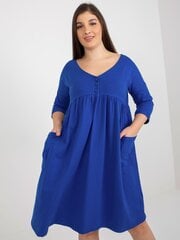 темно-синее базовое платье больших размеров с пуговицами на вырезе горловины цена и информация | Платья | 220.lv