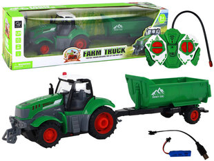 Nuotoliniu būdu valdomas traktorius su priekaba, žalias цена и информация | Игрушки для мальчиков | 220.lv
