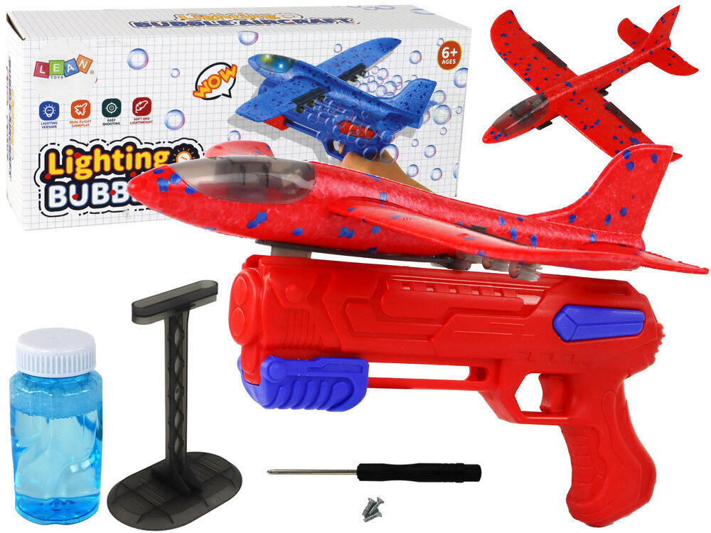 Ziepju burbuļi Šautene-lidmašīna Lean Toys, sarkana cena un informācija | Ūdens, smilšu un pludmales rotaļlietas | 220.lv