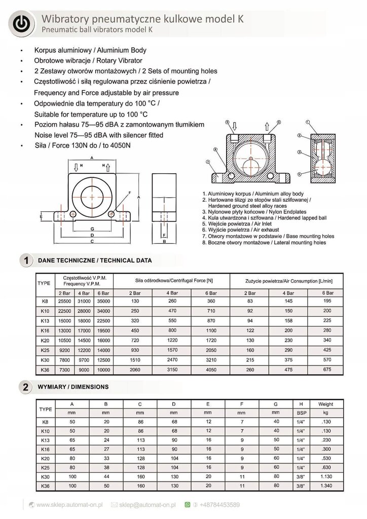 Pneimatiskais lodveida vibrators - K36 modelis цена и информация | Rokas instrumenti | 220.lv