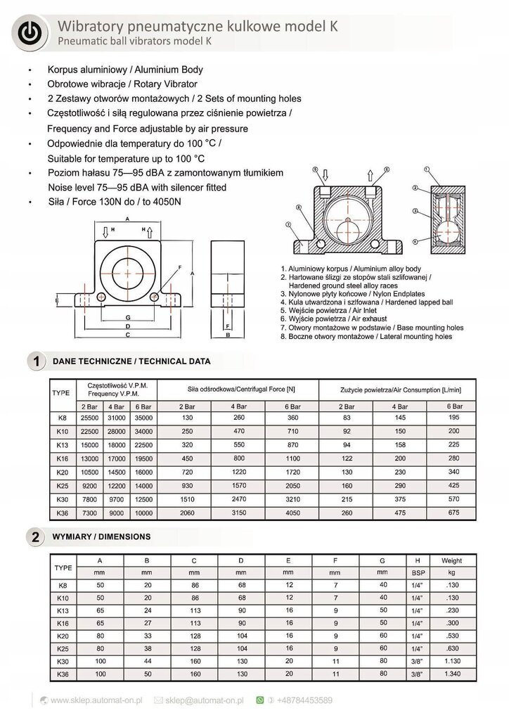 Lodveida pneimatiskais vibrators - K25 modelis cena un informācija | Rokas instrumenti | 220.lv