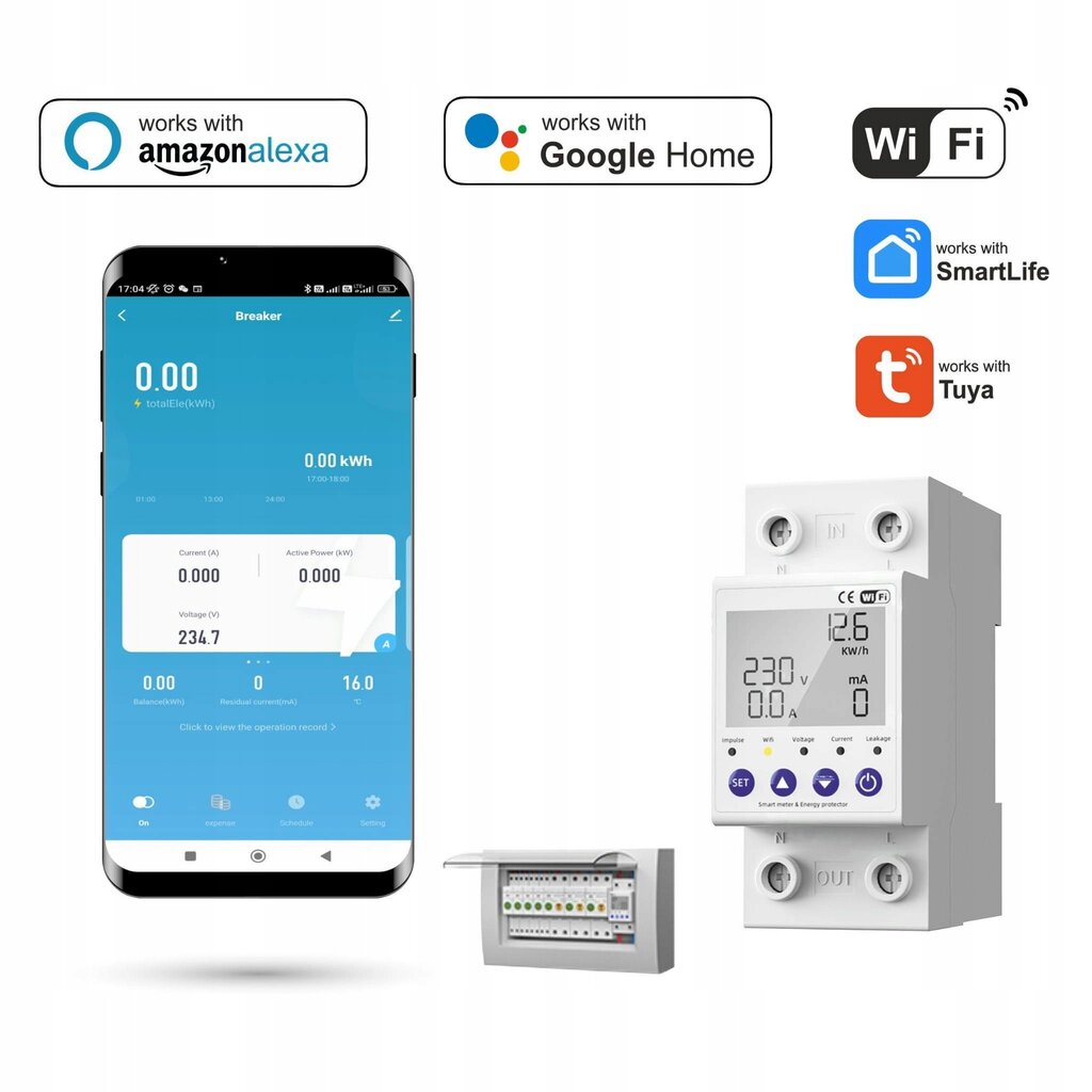 Tuya 1-63A WiFi enerģijas mērītājs ar drošinātāju цена и информация | Elektrības slēdži, rozetes | 220.lv