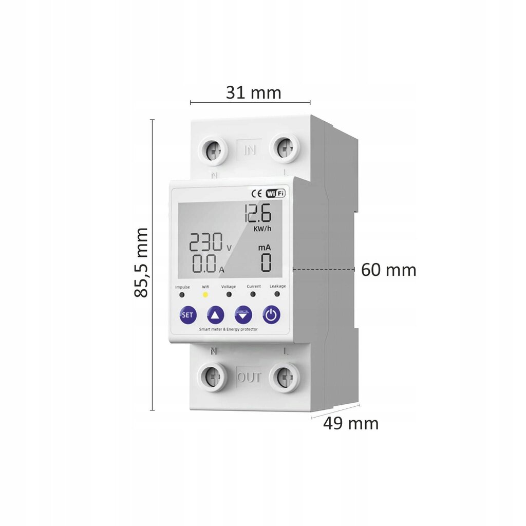 Tuya 1-63A WiFi enerģijas mērītājs ar drošinātāju cena un informācija | Elektrības slēdži, rozetes | 220.lv