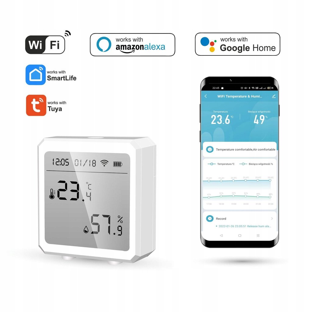 Tuya WiFi temperatūras un mitruma sensors cena un informācija | Sensori | 220.lv