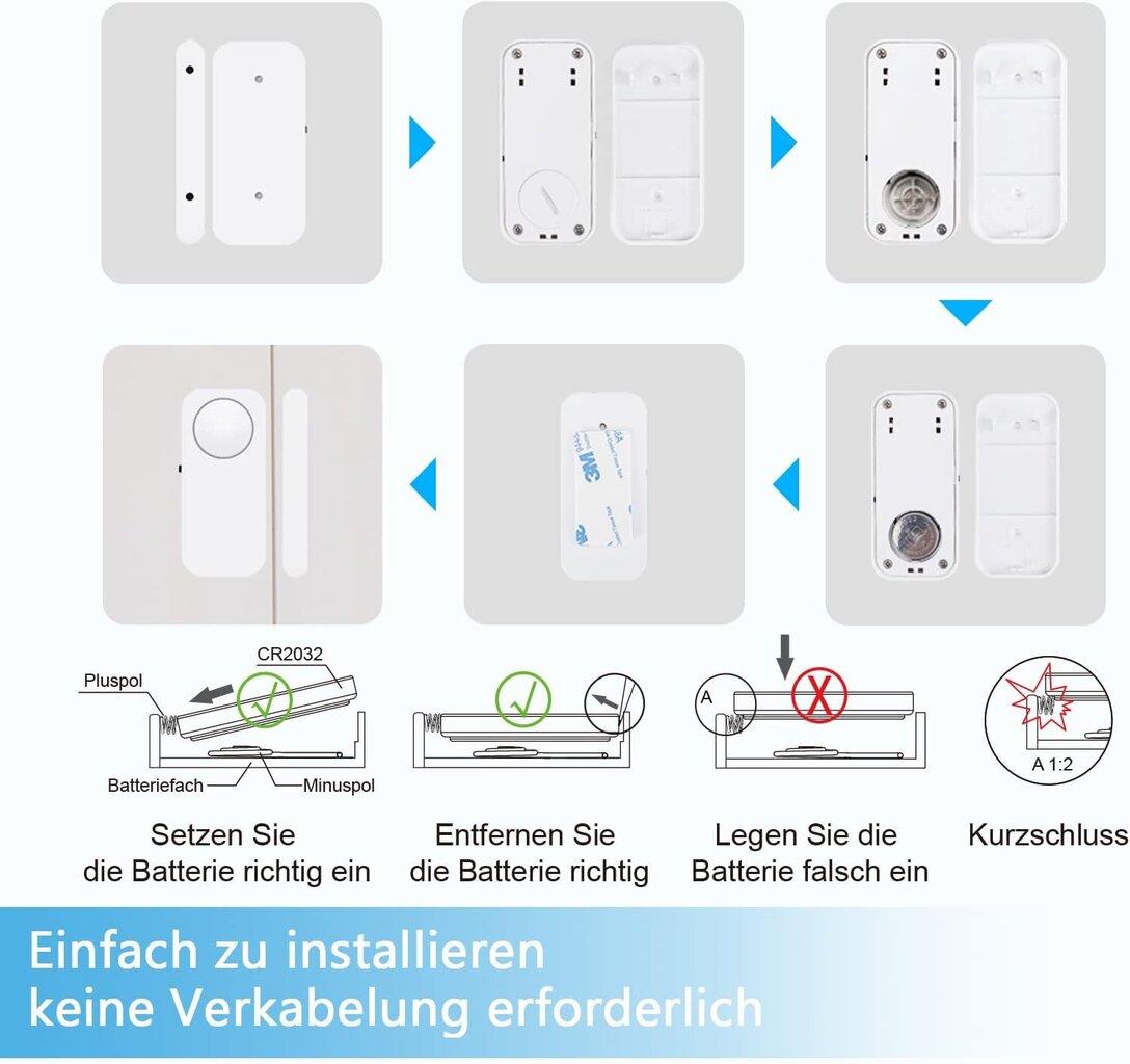 Drošības durvju un logu sensors Surnice, 90 dB, 4 gab, balts cena un informācija | Sensori | 220.lv