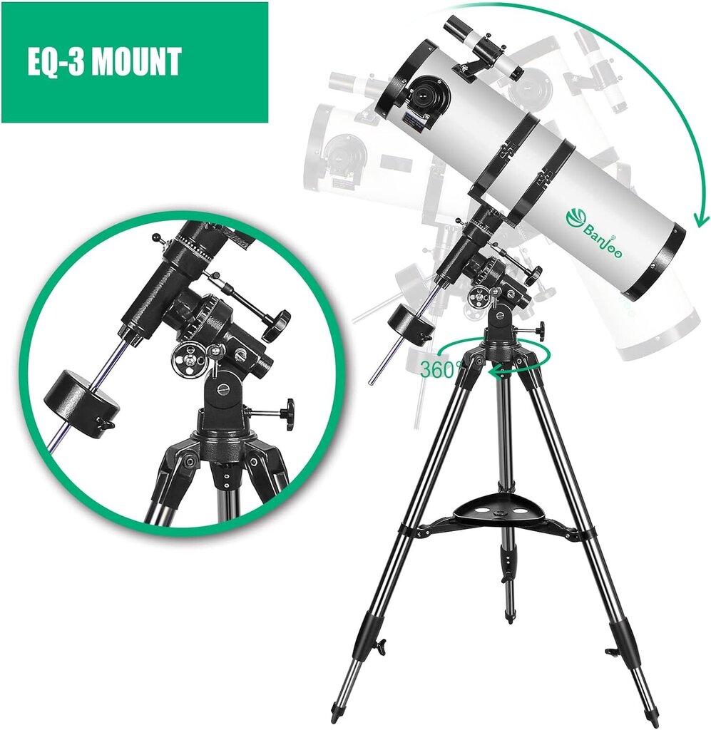 Banjoo teleskops, 150EQ, pilna pārklājuma ekvatoriālā stikla optika, 750 mm cena un informācija | Teleskopi un mikroskopi | 220.lv