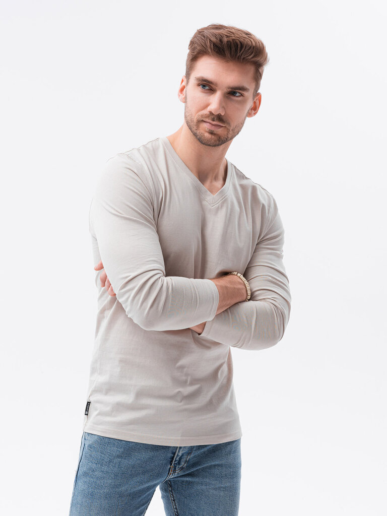 Krekls ar garām piedurknēm vīriešiem Ombre L136, smilšu цена и информация | Vīriešu T-krekli | 220.lv
