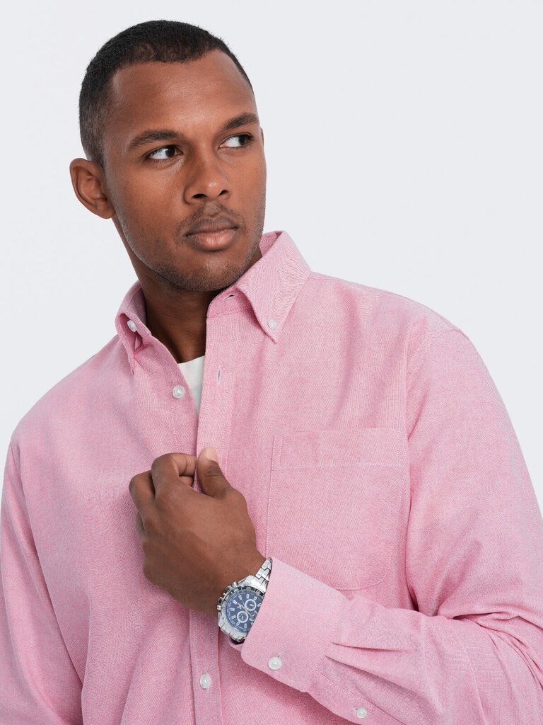 Krekls vīriešiem Ombre Clothing Oxford V3 OM-SHOS-0108, rozā цена и информация | Vīriešu krekli | 220.lv