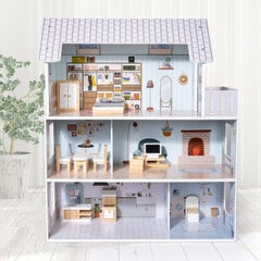Деревянный кукольный домик с 11 предметами мебели, синий цена и информация | Игрушки для девочек | 220.lv