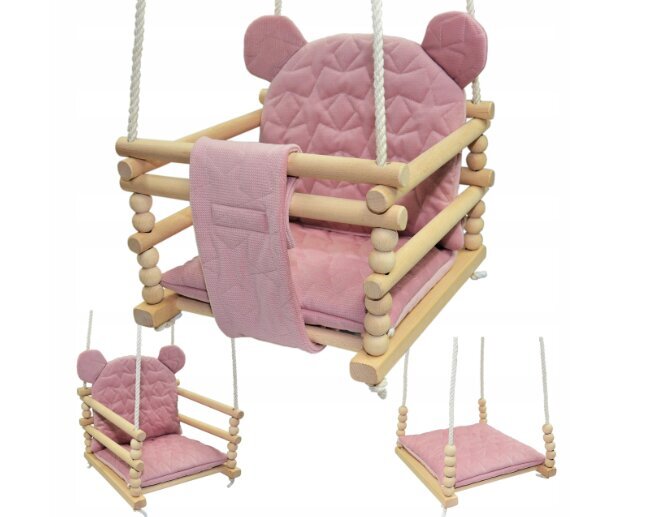 Bērnu koka šūpoles, rozā cena un informācija | Bērnu šūpuļkrēsliņi | 220.lv