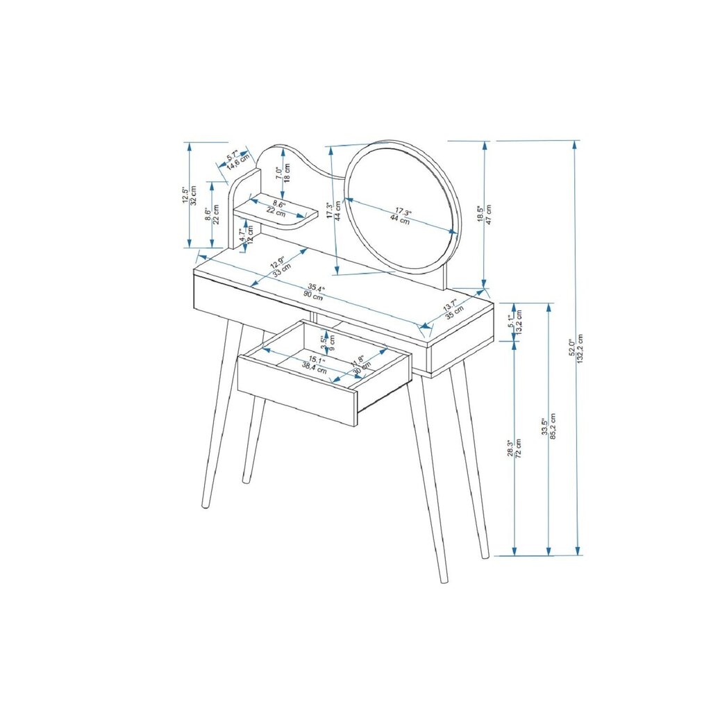 Grima galdiņš, Asir, 132,2x90x35 cm, balts cena un informācija | Kosmētikas galdiņi | 220.lv