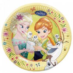 Vienreizējās lietošanas papīra šķīvji Frozen Fever, 23 cm, 8 gab. cena un informācija | Vienreizējie trauki | 220.lv