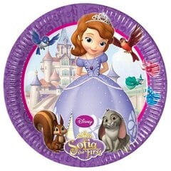 Vienreizējās lietošanas papīra šķīvji Sofia the First, 23 cm, 8 gab. cena un informācija | Vienreizējie trauki | 220.lv