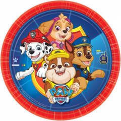 Vienreizējās lietošanas papīra šķīvji Paw Patrol, 23 cm, 8 gab. cena un informācija | Vienreizējie trauki | 220.lv