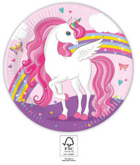 Unicorn Rainbow Colors Одноразовые бумажные тарелки  (8 шт) 23 cm FSC цена и информация | Праздничная одноразовая посуда | 220.lv