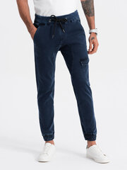 брюки мужские с карманом карго - темно-синие v3 om-padj-0112 цена и информация | Мужские брюки | 220.lv