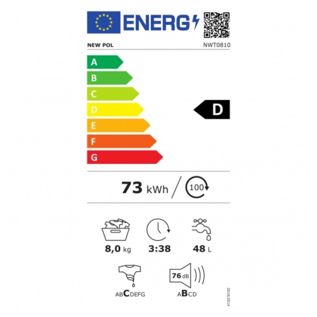 Mazgāšanas mašīna New Pol NWT0810 1000 rpm 8 kg cena un informācija | Veļas mašīnas | 220.lv