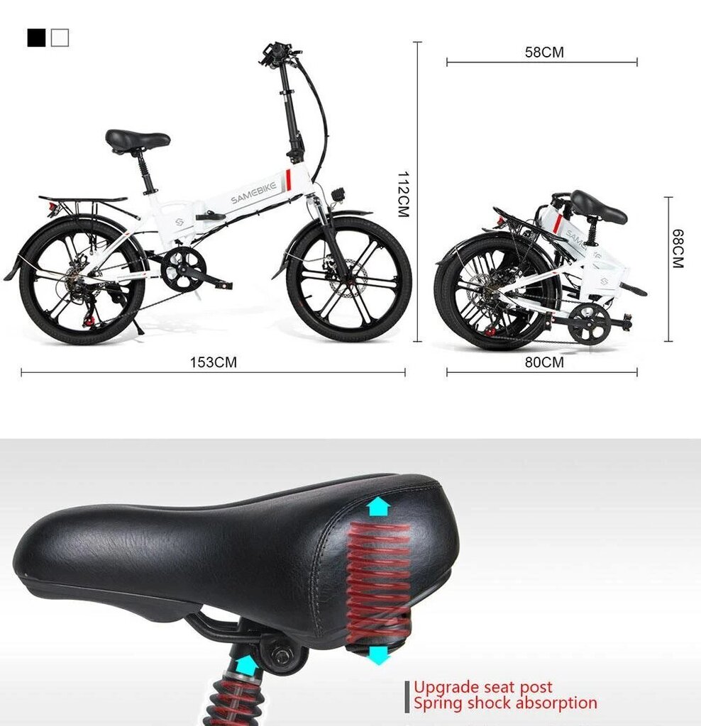 Elektriskais velosipēds Samebike 20LVXD30-II, 20", melns cena un informācija | Elektrovelosipēdi | 220.lv