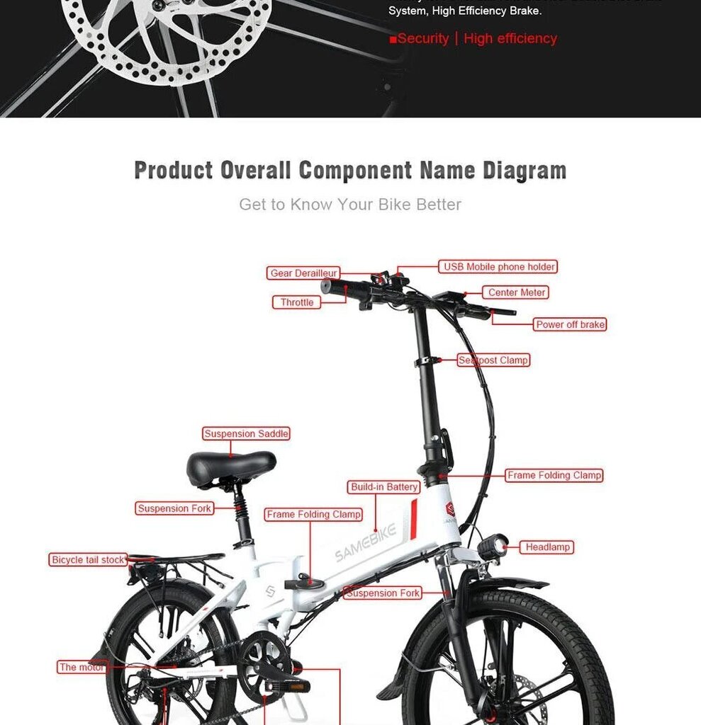 Elektriskais velosipēds Samebike 20LVXD30-II, 20", melns cena un informācija | Elektrovelosipēdi | 220.lv