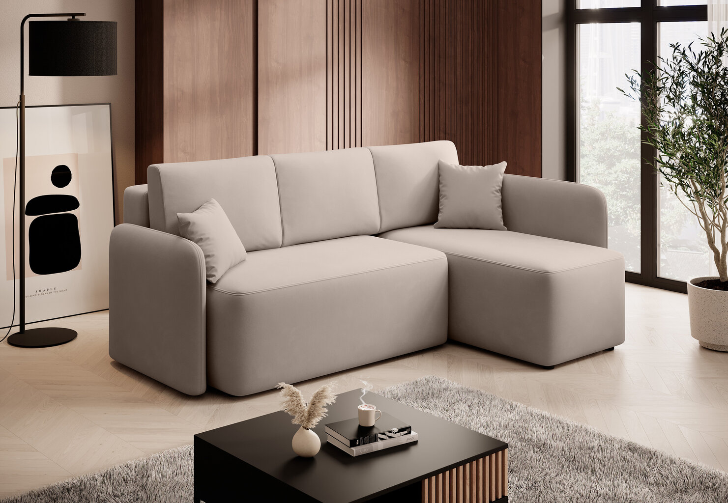 Stūra dīvāns Hadson, smilškrāsas cena un informācija | Stūra dīvāni | 220.lv