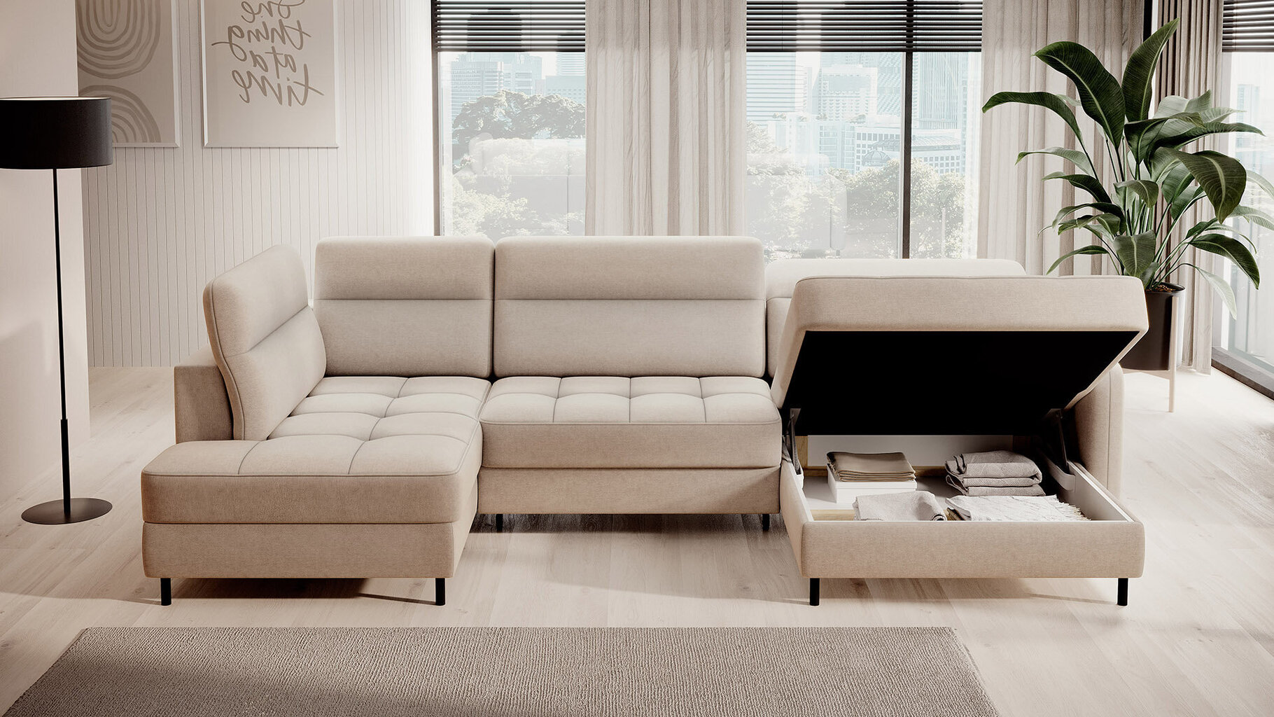 Stūra dīvāns Berrto, smilškrāsas cena un informācija | Stūra dīvāni | 220.lv