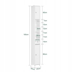 Vannas istabas skapis SoBuy, 20x180x20 cm, balts cena un informācija | Vannas istabas skapīši | 220.lv