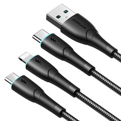 USB кабель Joyroom SA33-1T3 USB to Lightning+USB-C+MicroUSB 3.5A 1.2m черный цена и информация | Кабели для телефонов | 220.lv