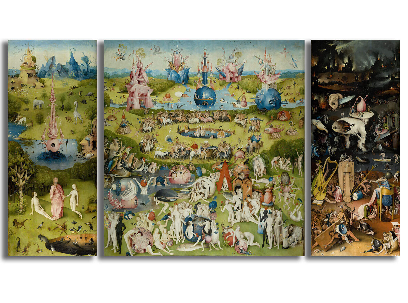 Trīsdaļīga glezna Zemes prieku dārzs, Hieronymus Bosch cena un informācija | Gleznas | 220.lv