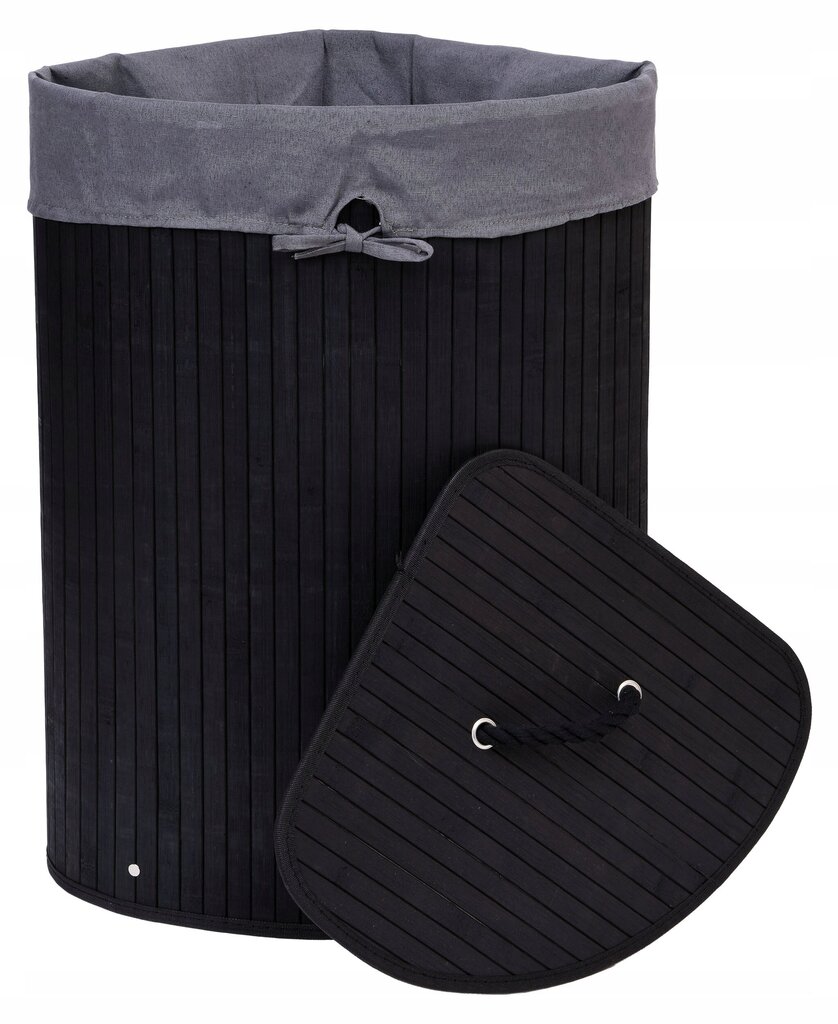 Bambusa stūra veļas maisiņš ar vāku melns cena un informācija | Vannas istabas aksesuāri | 220.lv