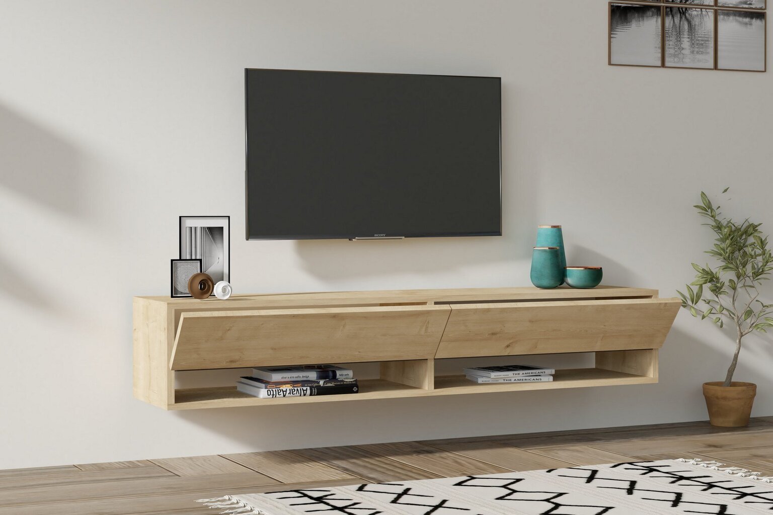 TV skapītis Asir, 141x31x30 cm, bēšs cena un informācija | TV galdiņi | 220.lv