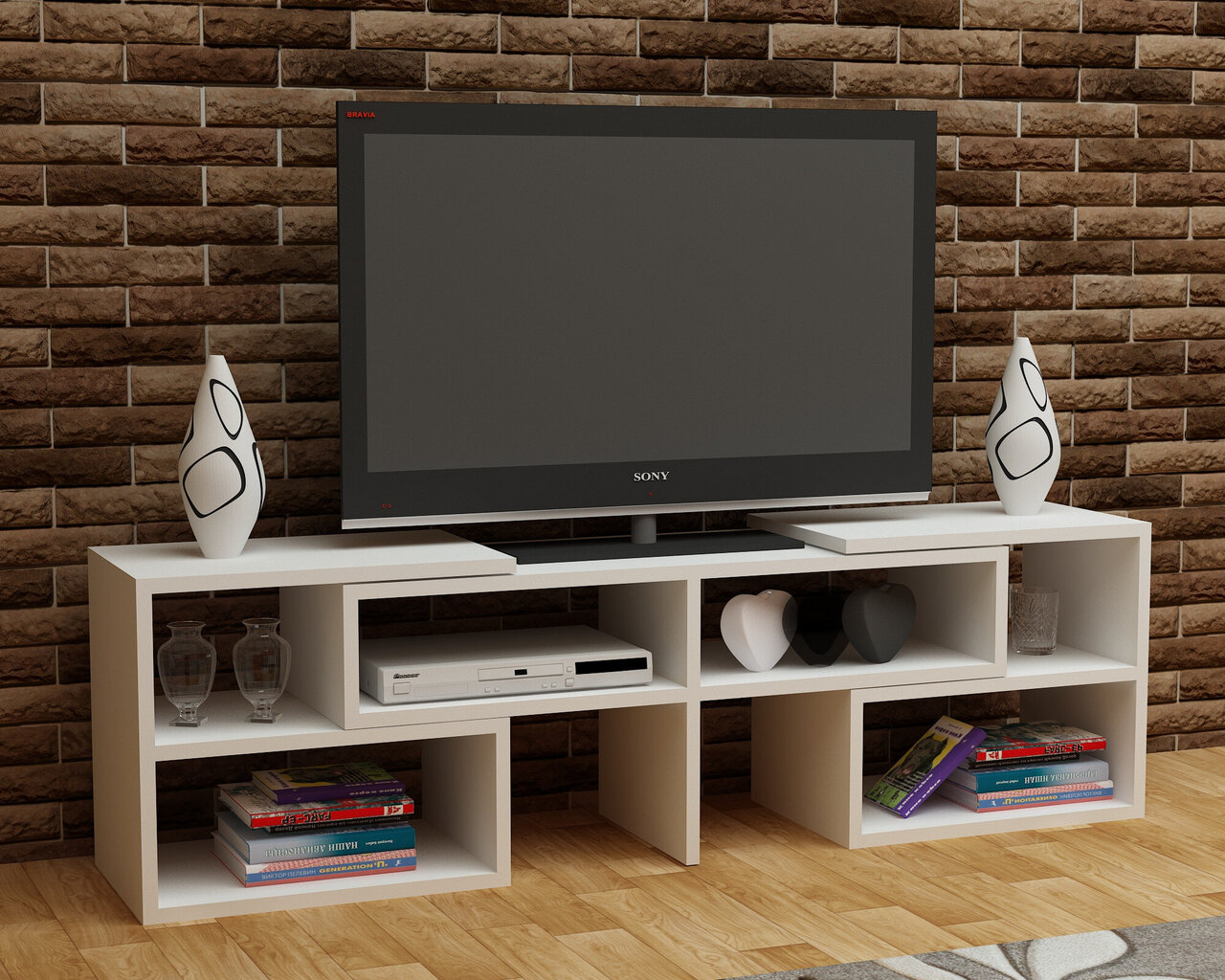 TV galds Asir, 136,8x40x29,5 cm, balts cena un informācija | TV galdiņi | 220.lv