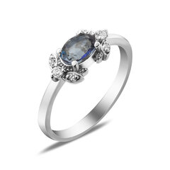 Серебряное кольцо с голубым кварцем и цирконами цена и информация | Кольца | 220.lv