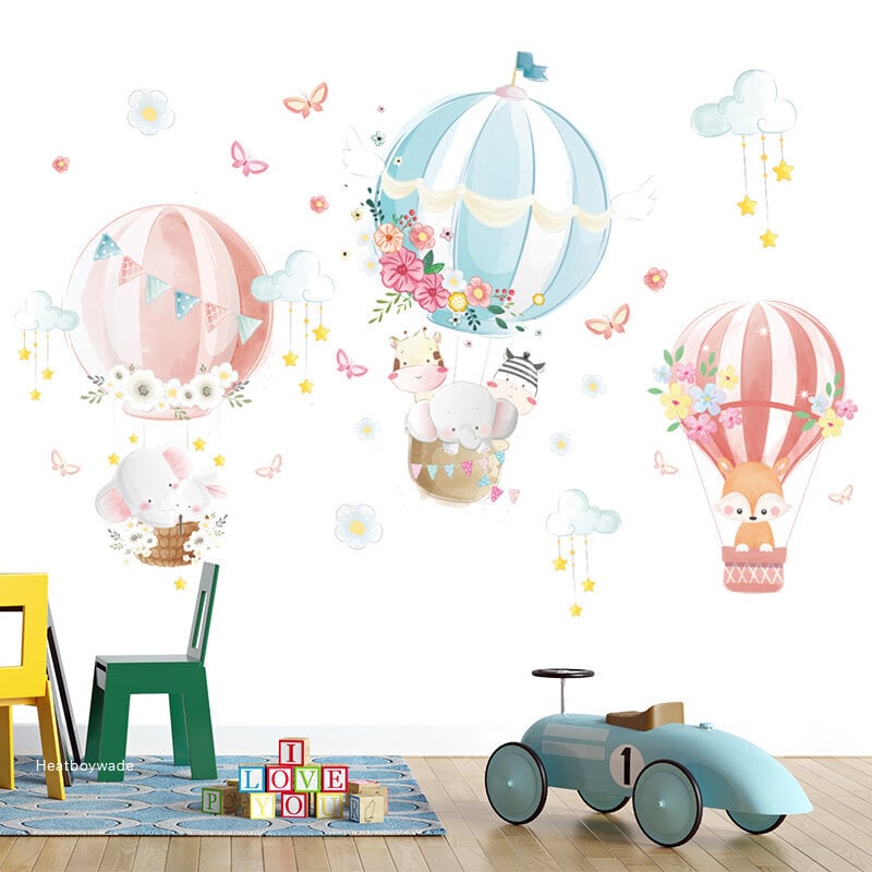 Bērnu sienas uzlīme - Dzīvnieki gaisa balonā цена и информация | Dekoratīvās uzlīmes | 220.lv