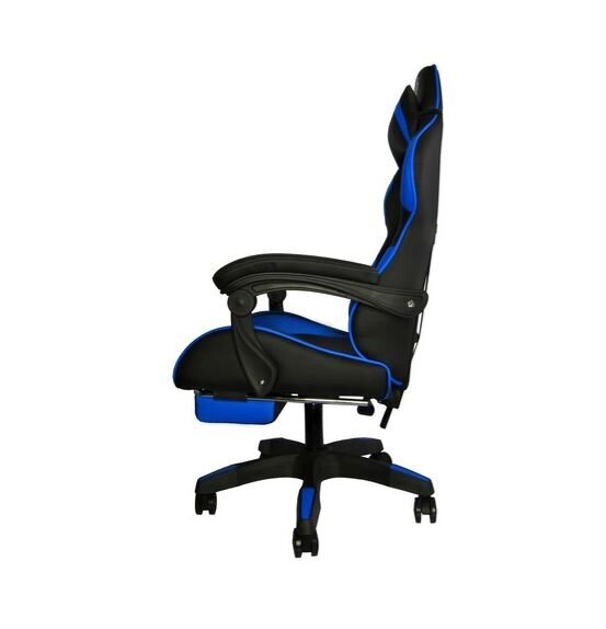 Spēļu krēsls ar kāju balstu, melns/zils cena un informācija | Biroja krēsli | 220.lv