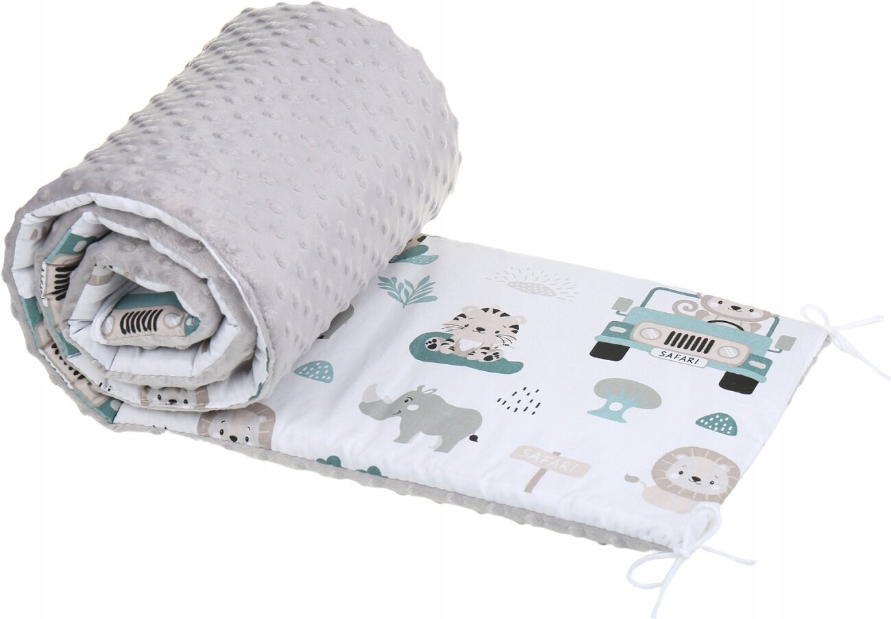 Mīksts bērnu gultiņas aizsargs Babymam 180x30 cm, pelēks/balts cena un informācija | Bērnu drošības preces | 220.lv