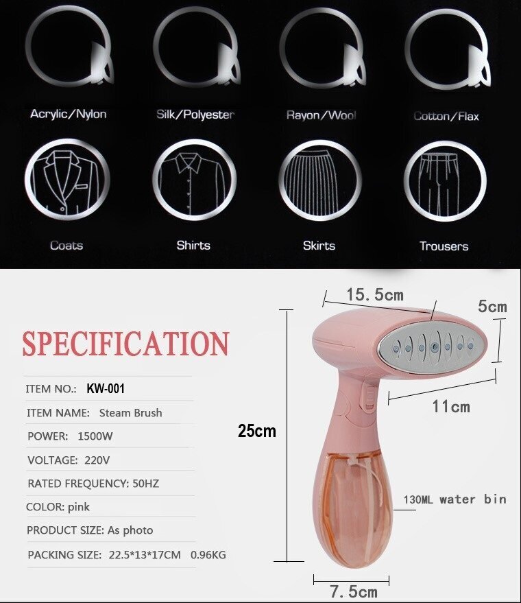 Tvaika gludeklis LIVMAN KW-001, 1500W, 130ml cena un informācija | Tvaika gludekļi | 220.lv