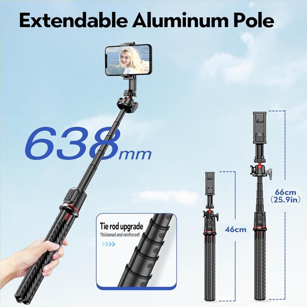 Elastīga selfiju nūja un statīvs ar tālvadības pulti LIVMAN C03 (selfie stick) cena un informācija | Selfie Sticks | 220.lv