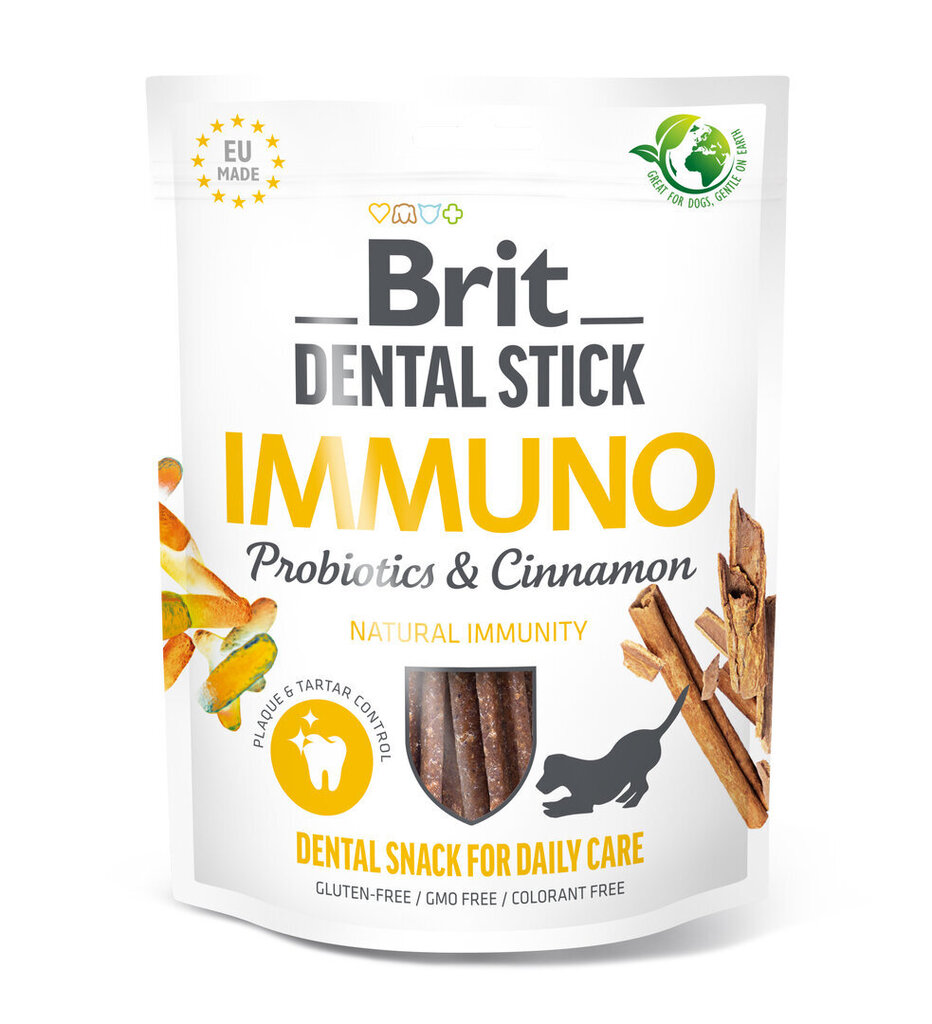 Brit Dental Stick Immuno Probiotikas un kanēlis, 251g cena un informācija | Gardumi suņiem | 220.lv