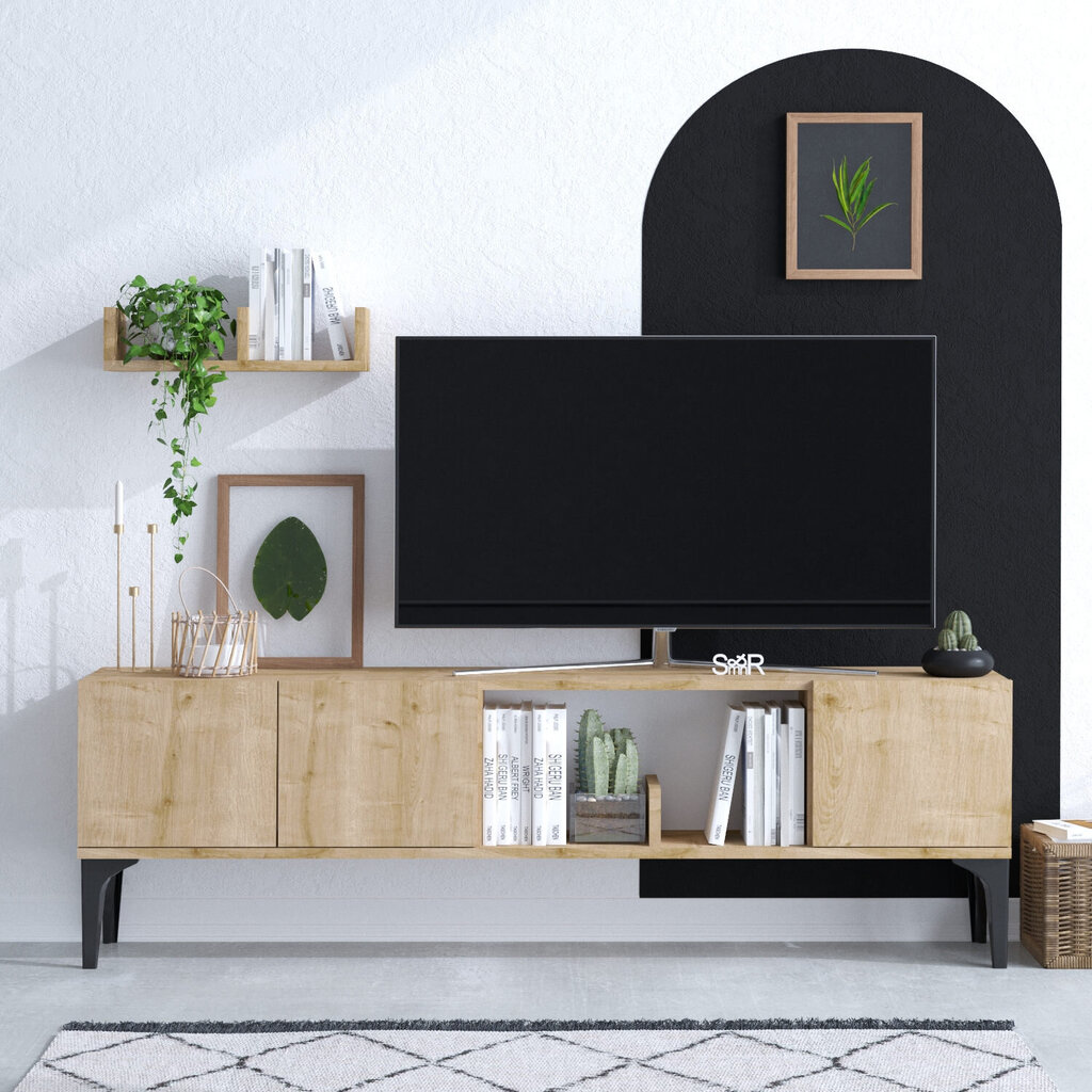 TV konsole Asir, 150x47x35 cm, brūns/melns cena un informācija | TV galdiņi | 220.lv