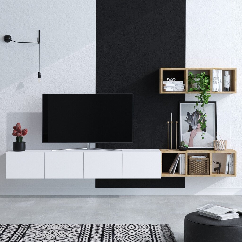 TV konsole Asir, 215x25x32 cm, balts/brūns cena un informācija | TV galdiņi | 220.lv