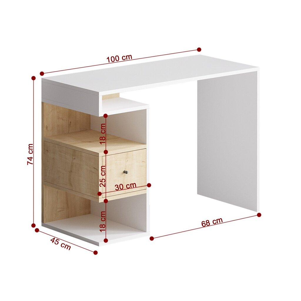 Mācību galds Asir, 100x74x45 cm, balts/brūns cena un informācija | Datorgaldi, rakstāmgaldi, biroja galdi | 220.lv